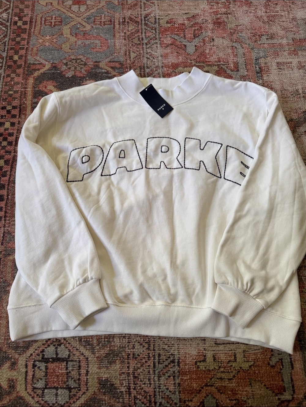 White Parker Embroidered Logo Crewneck Sweater -women’s